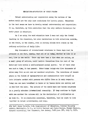 Statement by United States Commissioner of Education Earl James McGrath, Education--Foundation of World Peace