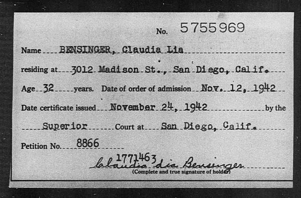 Bensinger, Claudia Lia - 1942