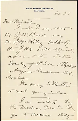 Baldwin, James Mark, 1861-1934 autograph letter signed to Hugo Münsterberg, Baltimore, 21 December