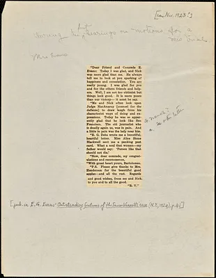Bartolomeo Vanzetti printed letter to Elizabeth Glendower Evans, [Charlestown, November 1923?]