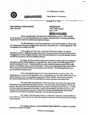 1996 FBI [Federal Bureau of Investigation] Statistics