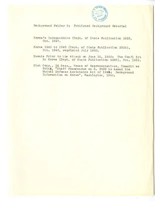 List, Background Folder 2:  Published Background Material