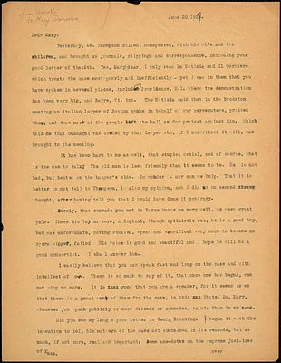 Bartolomeo Vanzetti typed letter (copy) to Mary Donovan, [Dedham], 20 June 1927