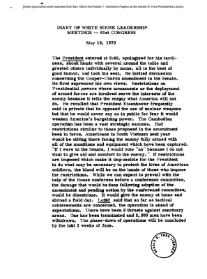 White House - Congressional Leadership Meeting, 5/19/70 (includes minutes)