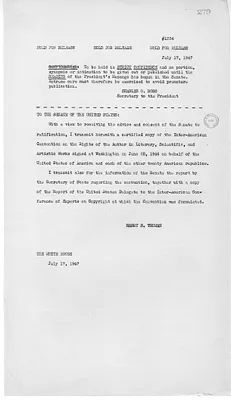 Press Release, Message from President Harry S. Truman to the United States Senate