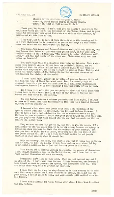 Press Release, Speech of President Harry S. Truman, Quincy, Massachusetts