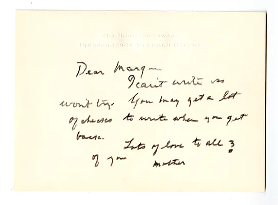 Note from Bess W. Truman to Margaret Truman Daniel
