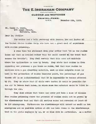 Letters Received to Dr. Henry F. Stoll, December 6, 1928