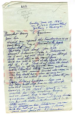Letter from Julie Scharman to President Harry S. Truman
