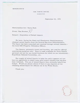 Memorandum from Barry Roth on the Acquisition of Seized Liquor