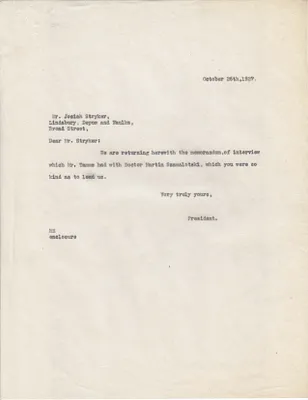 Letters Sent to Josiah Stryker, October 26, 1927