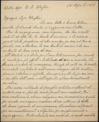 Bartolomeo Vanzetti autographed letter signed to Charlotte Isabel Claflin, [Dedham], 18 April 1927