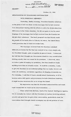 Memorandum of telephone conversation between Dwight D. Eisenhower and President John F. Kennedy re Cuba