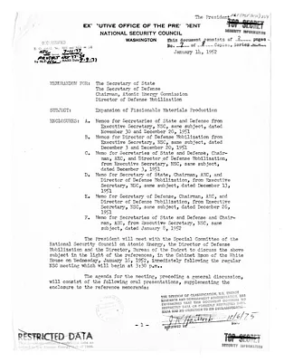 Memorandum from James Lay, Jr. to the Secretary of State, the Secretary of Defense, the Chairman of the Atomic Energy Commission, and the Director of Defense Mobilization