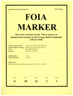 National Association of Manufacturers (NAM) 3/15/90 [OA 4727] [1]