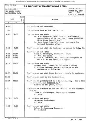 President Gerald R. Ford's Daily Diary, August 26, 1974