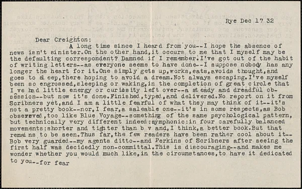 Janet typed letter signed to Creighton [J.] [Hill], Rye, N. Y., December 17, 1932