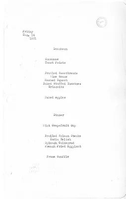 White House Luncheon and Dinner Menu
