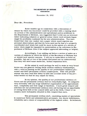 Memorandum from Secretary of Defense Robert Lovett to President Harry S. Truman