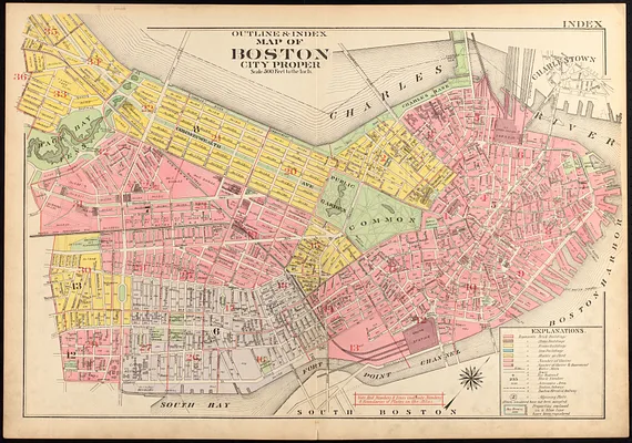 Outline & index map of Boston city proper
