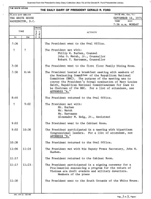 President Gerald R. Ford's Daily Diary, September 16, 1974