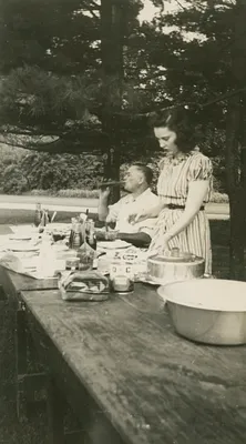 Ardith Schnell and dad Bill Schnell at a family fourth of July picnic, 1947
