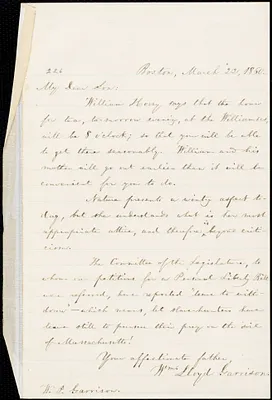 Letter from William Lloyd Garrison, Boston, [Mass.], to Wendell Phillips Garrison, March 22, 1860