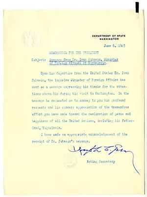 Memorandum from Acting Secretary of State Joseph Grew to President Harry S. Truman