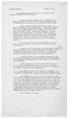 White House Press Release, Informal Remarks of President Harry S. Truman