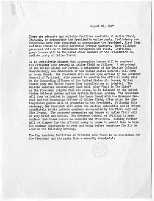 Memorandum Regarding President Harry S. Truman's Trip to Brazil