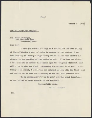 Herbert Brutus Ehrmann Papers, 1906-1970. Sacco-Vanzetti. Affidavits not filed: Cataldo, Tosti. Box 9, Folder 10, Harvard Law School Library, Historical & Special Collections