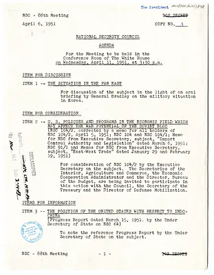 Agenda of the Eighty-Eighth Meeting of the National Security Council