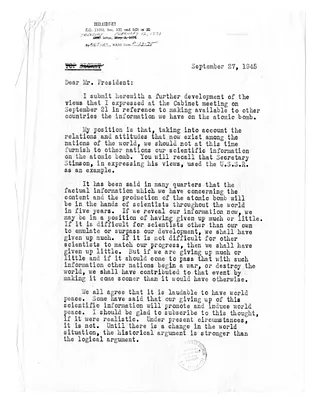 Letter from Secretary of the Treasury Fred Vinson to President Harry S. Truman