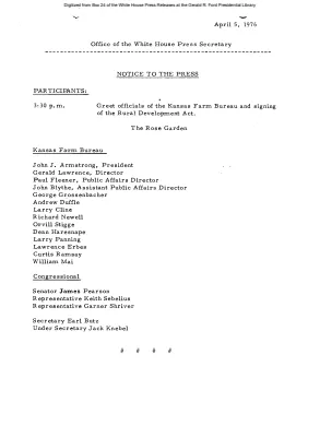Greet officials of the Kansas Farm Bureau and signing of the Rural Development Act [Meeting Attendee List]