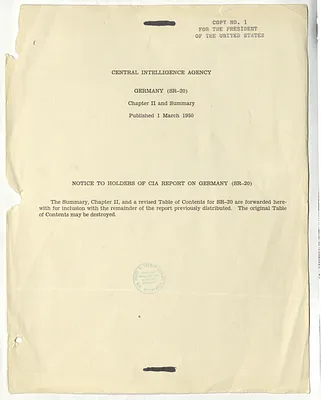 Report, Central Intelligence Agency, Germany, Situation Report 20, Chapter II and Summary