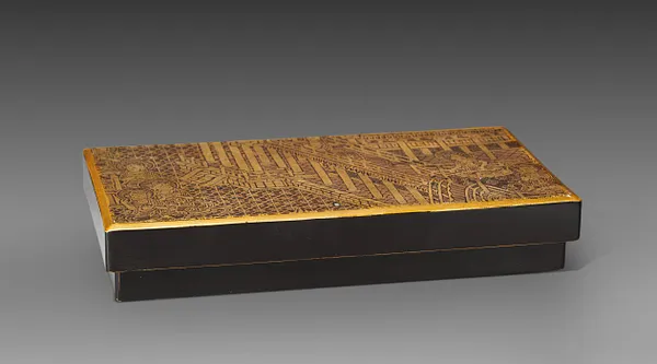 Fragment Mounted as a Box Cover with a Scene from Amida's Paradise