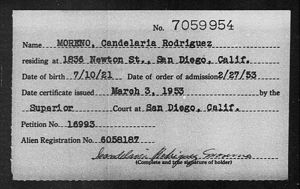 Moreno, Candelaria Rodriguez - 1953