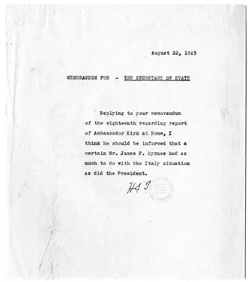 Correspondence Between President Harry S. Truman and Secretary of State James Byrnes