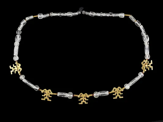Rock Crystal Beads and Gold Pendants Necklace
