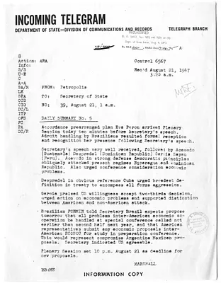 Telegram from Secretary of State George C. Marshall to the Department of State