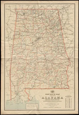 Post route map of the State of Alabama showing post offices with the intermediate distances on mail routes in operation on the 1st. of December, 1897