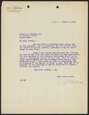 Herbert Brutus Ehrmann Papers, 1906-1970. Sacco-Vanzetti. Correspondence of HBE, junior counsel for the defense, Aug. 6 - Sept. 21, 1926. Box 15, Folder 14, Harvard Law School Library, Historical & Special Collections