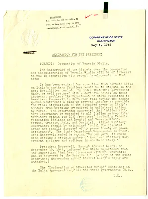 Memorandum from Joseph Grew to President Harry S. Truman, with Attachments
