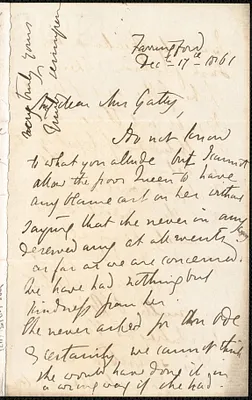 Emily Tennyson autograph letter signed to Mrs. Gatty, Farringford, [Isle of Wight], 17 December 1861