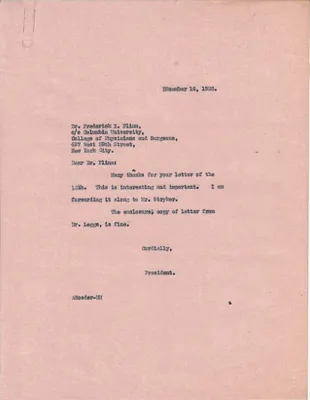 Letters Sent to Dr. Frederick B. Flinn, December 16, 1925