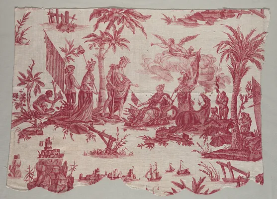 Fragment of Copperplate Printed Linen with "America Doing Homage to France" Design