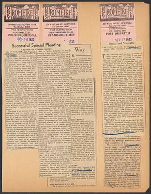 Herbert Brutus Ehrmann Papers, 1906-1970. Sacco-Vanzetti. Reviews, 1933. Box 3, Folder 4, Harvard Law School Library, Historical & Special Collections