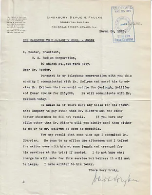 Letters Received to A. Roeder, March 24, 1926