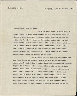 Drechsler, Robert Walter, fl. 1913 typed letter signed to Hugo Münsterberg, Berlin, 9 September 1911