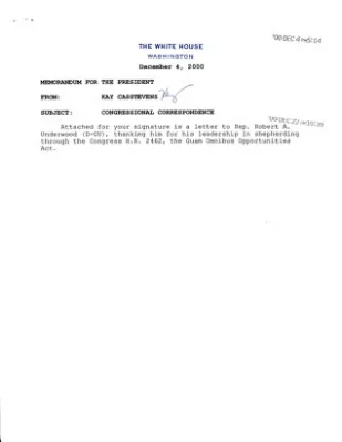 [Congressional Correspondence, December 2000]
